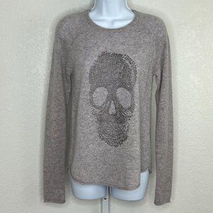 27 Miles Malibu 100% Cashmere Heathered‎ Cream Sweater Skull studs thumb holes S